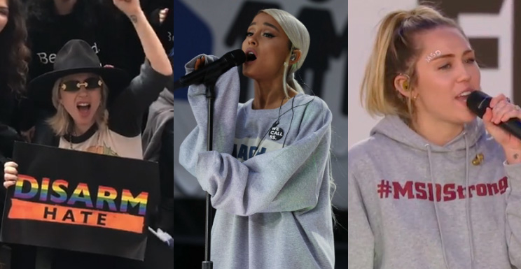 Lady Gaga, Ariana Grande, Miley Cyrus e vários artistas participam da marcha contra as armas nos EUA